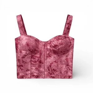 Bustier Jaquard Flores Rosas y Rojos