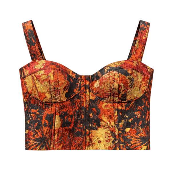Bustier Jacquard Metalizado negro, rojo y dorado
